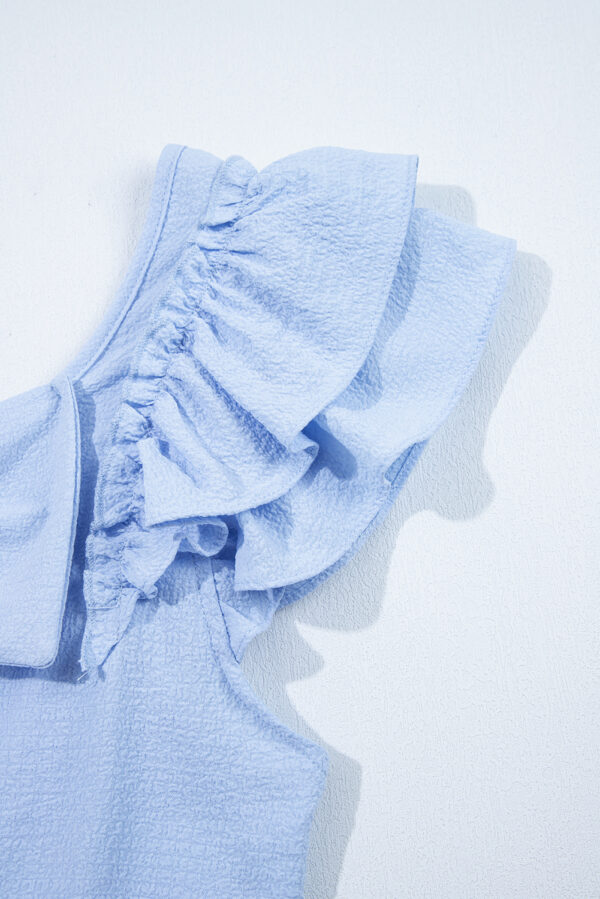 Gossamer Pink Textured Bow Knot Frilled Butterfly Sleeve Blouse - Image 31
