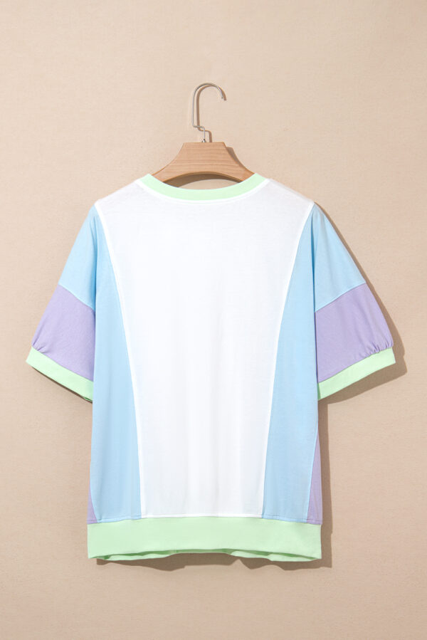 White Color Block Patchwork Half Sleeve Oversized T Shirt - Image 6