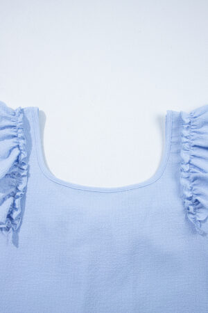 Gossamer Pink Textured Bow Knot Frilled Butterfly Sleeve Blouse