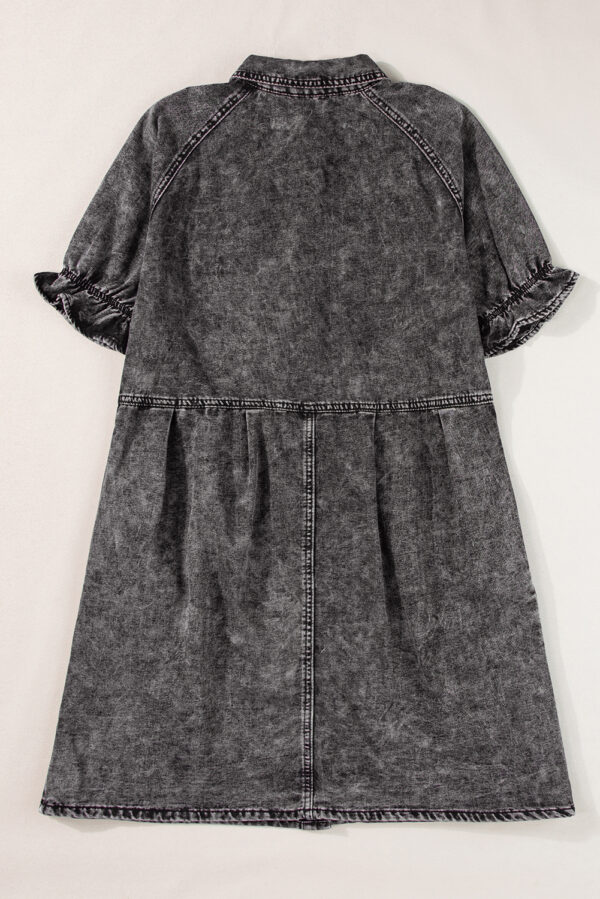 Beau Blue Mineral Wash Ruffled Short Sleeve Buttoned Denim Dress - Image 9