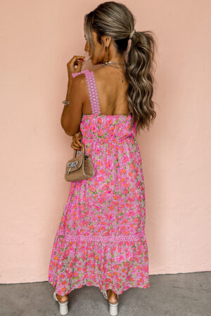 Rose Floral Lace Tied Strap Empire Waist Maxi Dress