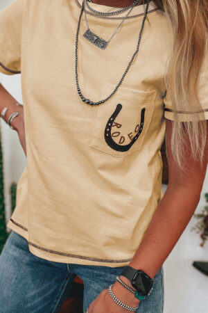 Apricot RODEO Horseshoe Embroidered Patch Pocket T Shirt