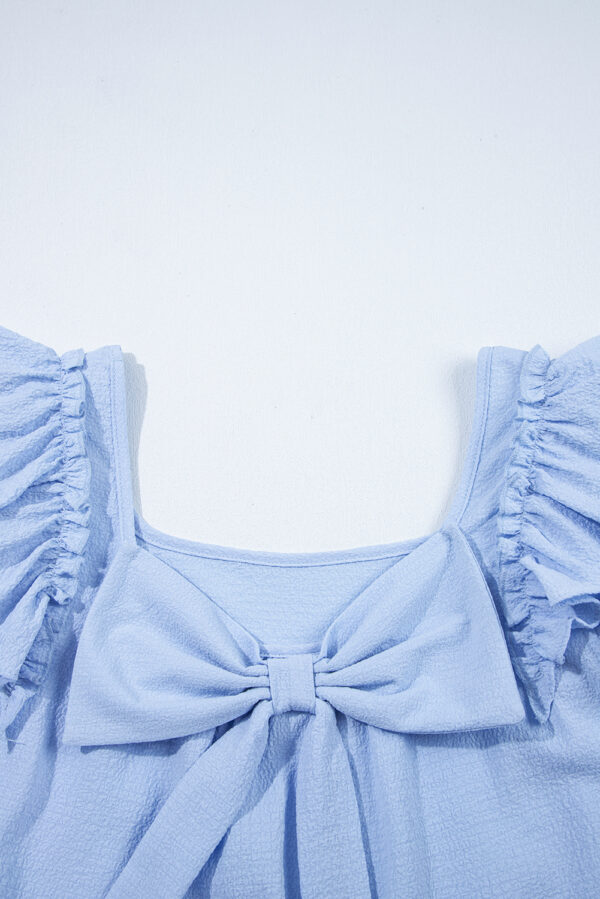 Gossamer Pink Textured Bow Knot Frilled Butterfly Sleeve Blouse - Image 28