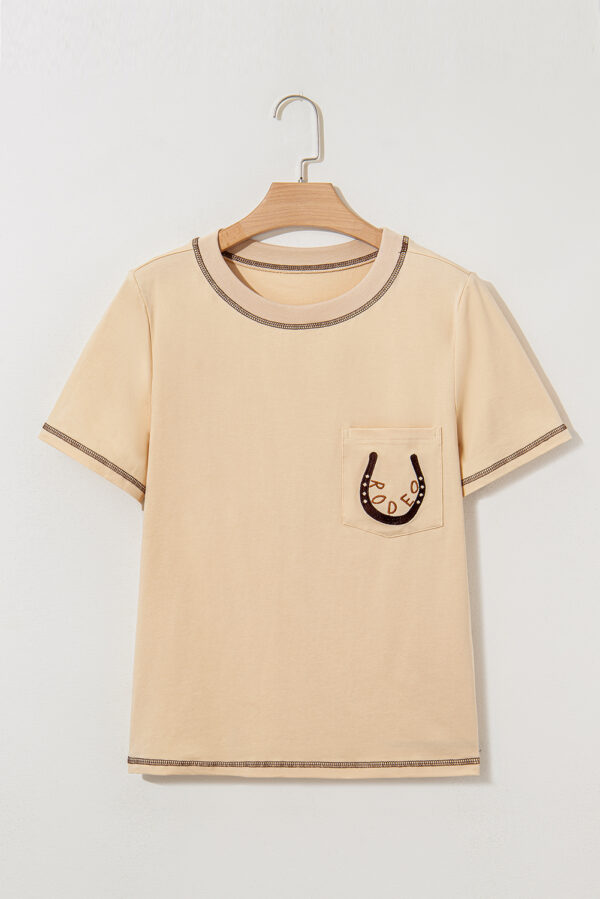 Apricot RODEO Horseshoe Embroidered Patch Pocket T Shirt - Image 8