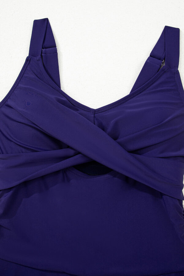 Black Adjustable Straps Cutout Ruched Knot Slit One Piece Swim Dress - Image 21