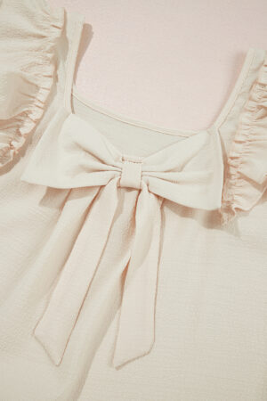 Gossamer Pink Textured Bow Knot Frilled Butterfly Sleeve Blouse