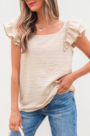 Gossamer Pink Textured Bow Knot Frilled Butterfly Sleeve Blouse