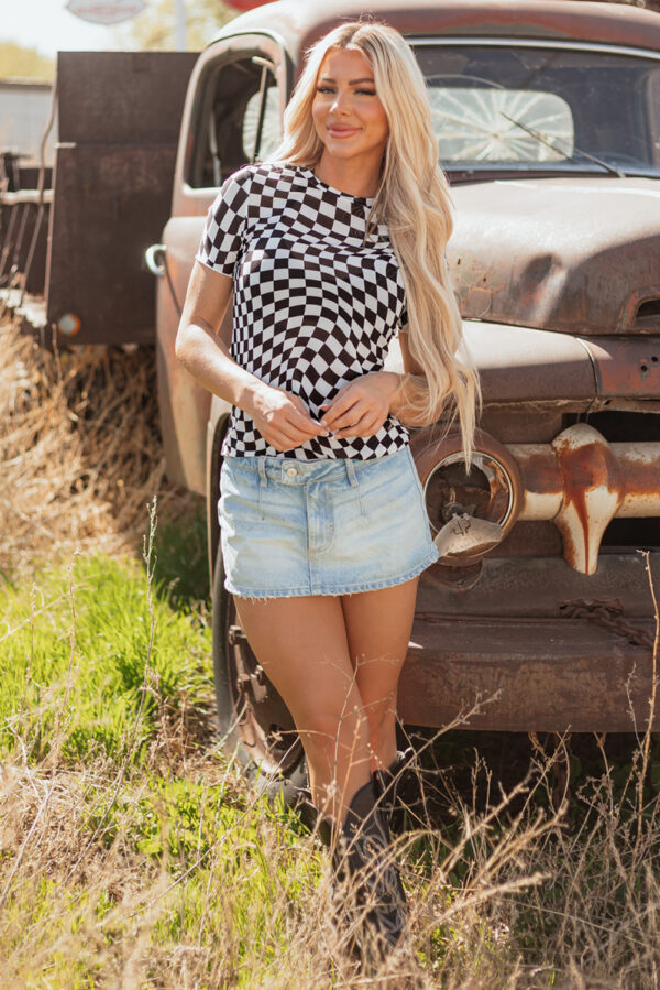 Black Checker Mesh Crew Neck T Shirt - Image 7