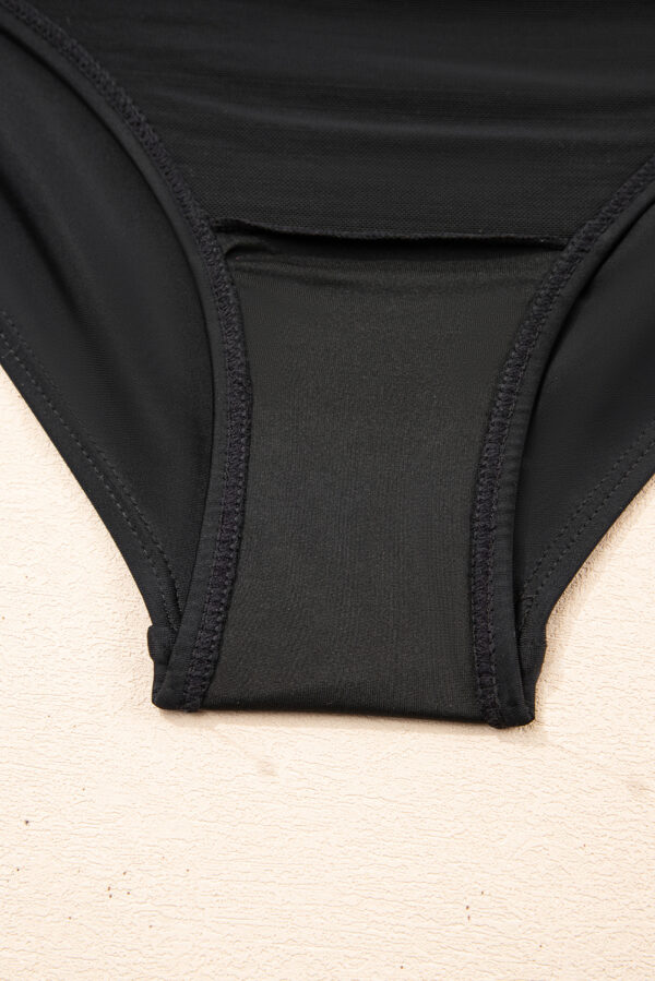 Black Adjustable Straps Cutout Ruched Knot Slit One Piece Swim Dress - Image 8