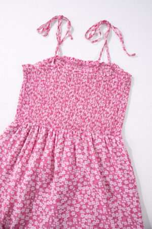 Black Thin Straps Smocked Bodice Wide Leg Floral Jumpsuit