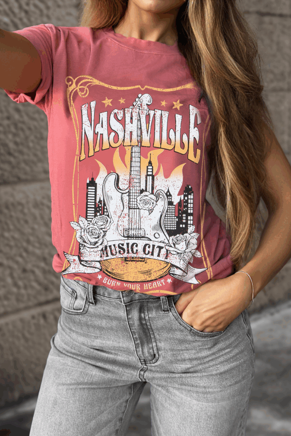 Mineral Red Nashville Music City Graphic Retro Fashion Tee - Image 7