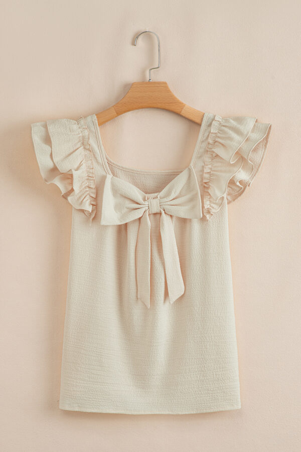 Gossamer Pink Textured Bow Knot Frilled Butterfly Sleeve Blouse - Image 11