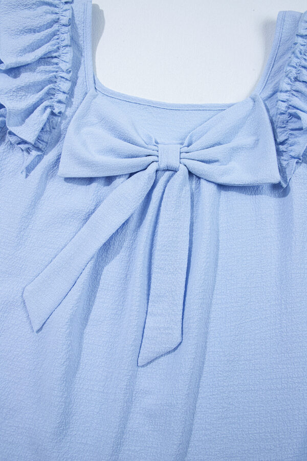 Gossamer Pink Textured Bow Knot Frilled Butterfly Sleeve Blouse - Image 29