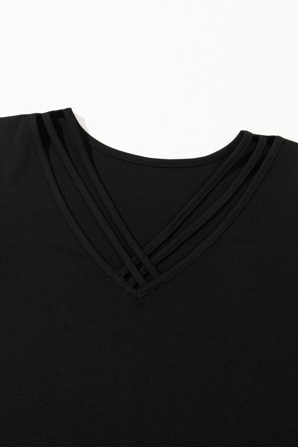 Black Crisscross V Neck Butterfly Sleeve T Shirt - Image 8
