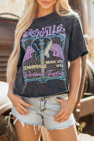 Black Nashville Tennessee Graphic Mineral Washed Vintage Tee