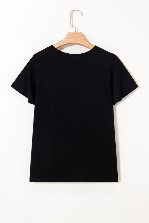 Black Crisscross V Neck Butterfly Sleeve T Shirt - Image 7