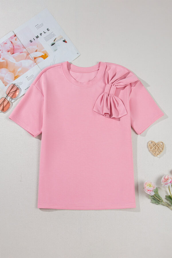 Pink Bow Applique Half Sleeve T-shirt - Image 4