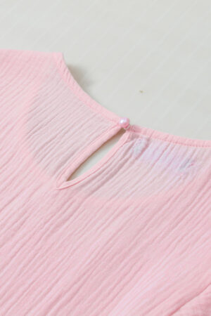 Light Pink Crinkled Cotton Gauze Ruffle Sleeve Blouse