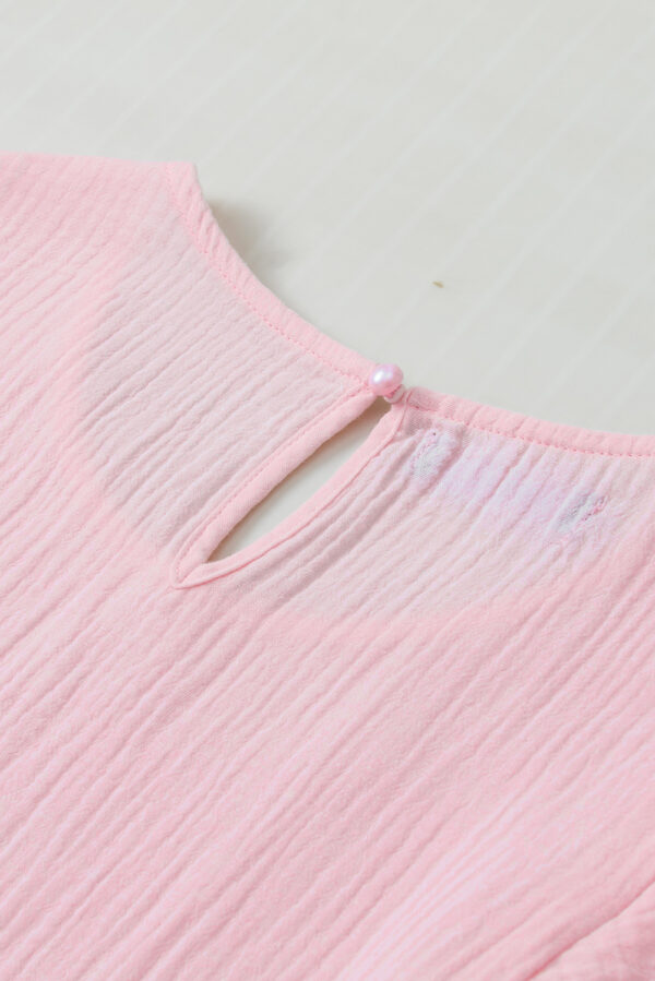 Light Pink Crinkled Cotton Gauze Ruffle Sleeve Blouse - Image 8