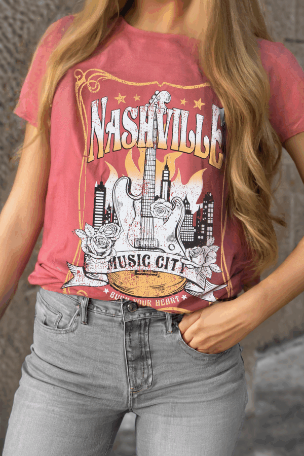 Mineral Red Nashville Music City Graphic Retro Fashion Tee - Image 8