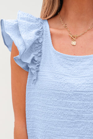 Gossamer Pink Textured Bow Knot Frilled Butterfly Sleeve Blouse