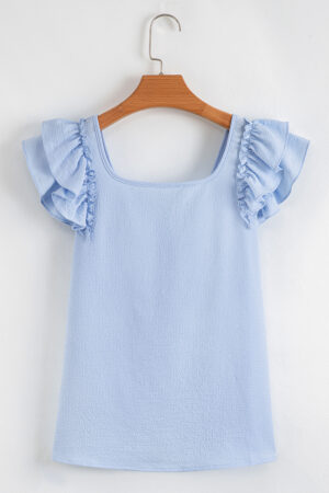 Gossamer Pink Textured Bow Knot Frilled Butterfly Sleeve Blouse