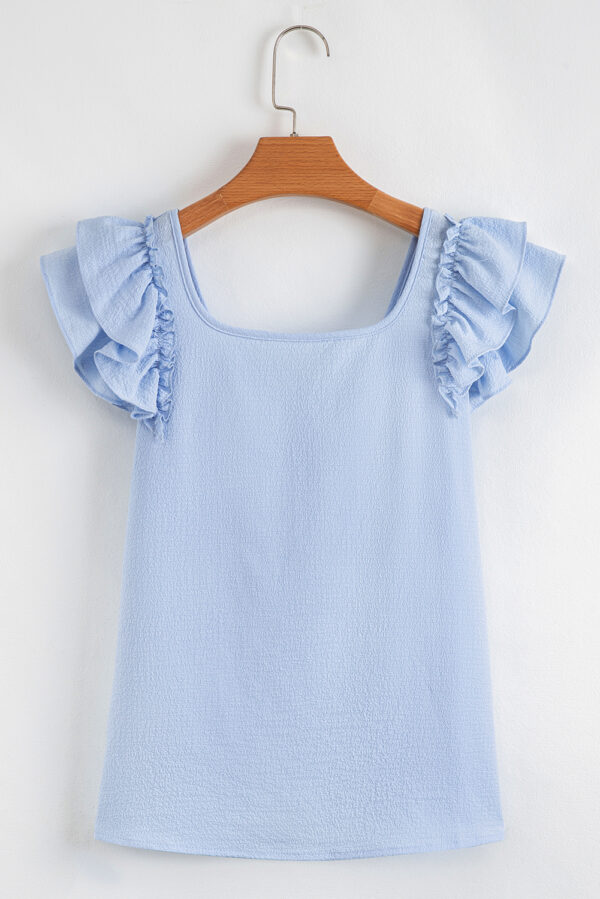Gossamer Pink Textured Bow Knot Frilled Butterfly Sleeve Blouse - Image 27