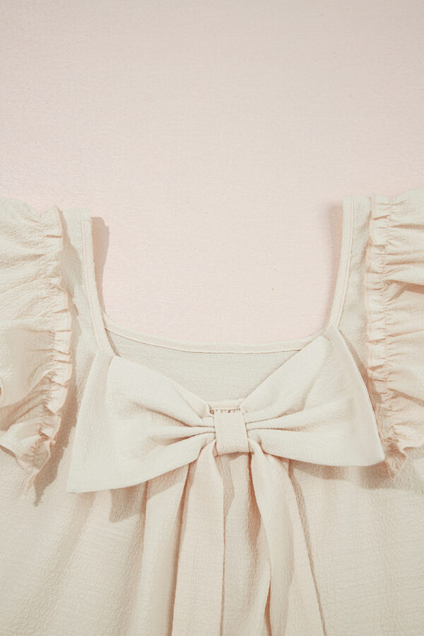 Gossamer Pink Textured Bow Knot Frilled Butterfly Sleeve Blouse - Image 13